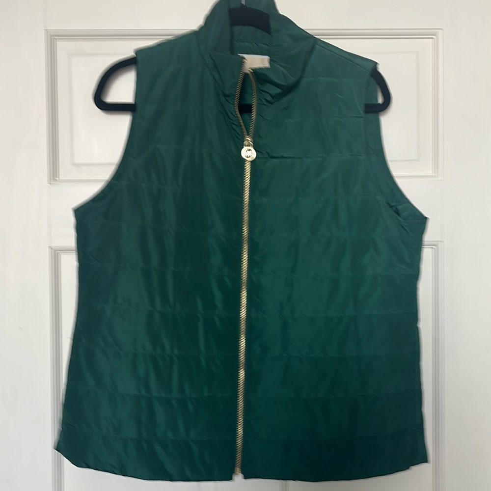 Like new, worn once. Michael Kors green vest. Gold zipper detail. Size L